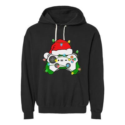 Gamer Christmas Gaming Santa Hat Video Game Controller Garment-Dyed Fleece Hoodie