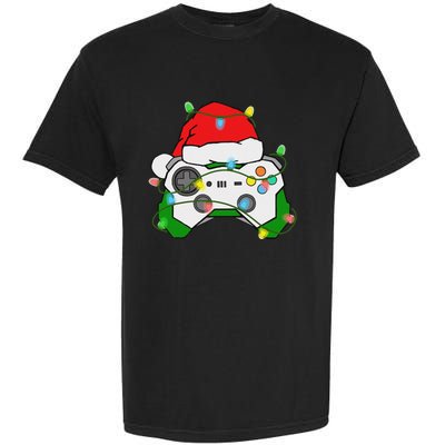 Gamer Christmas Gaming Santa Hat Video Game Controller Garment-Dyed Heavyweight T-Shirt