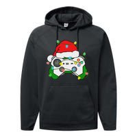 Gamer Christmas Gaming Santa Hat Video Game Controller Performance Fleece Hoodie