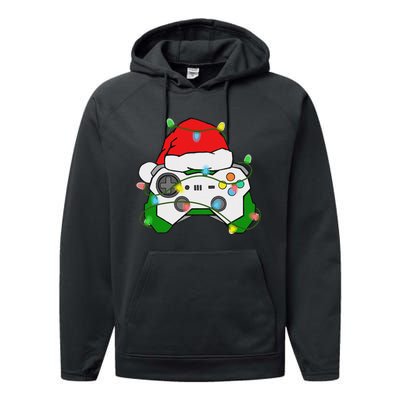 Gamer Christmas Gaming Santa Hat Video Game Controller Performance Fleece Hoodie