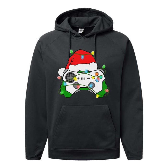 Gamer Christmas Gaming Santa Hat Video Game Controller Performance Fleece Hoodie