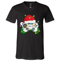 Gamer Christmas Gaming Santa Hat Video Game Controller V-Neck T-Shirt