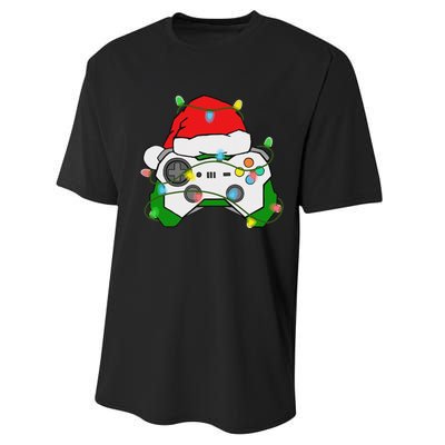 Gamer Christmas Gaming Santa Hat Video Game Controller Performance Sprint T-Shirt