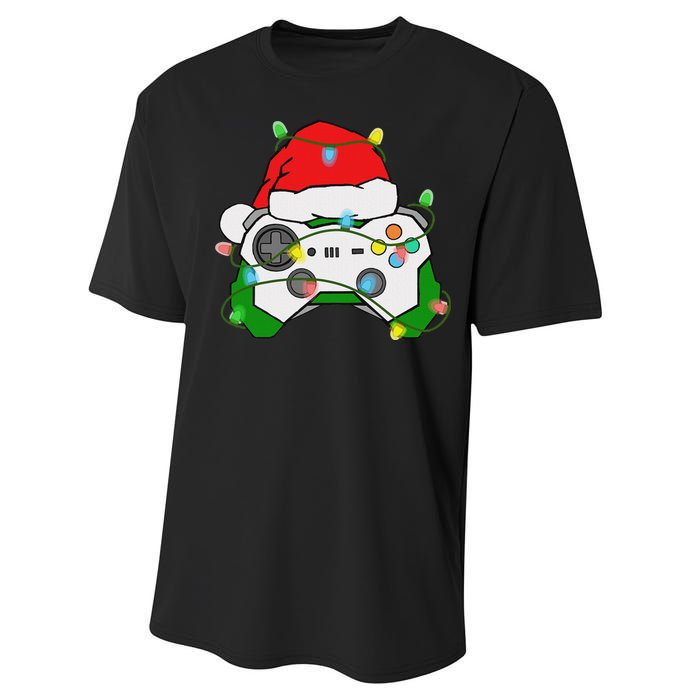 Gamer Christmas Gaming Santa Hat Video Game Controller Performance Sprint T-Shirt