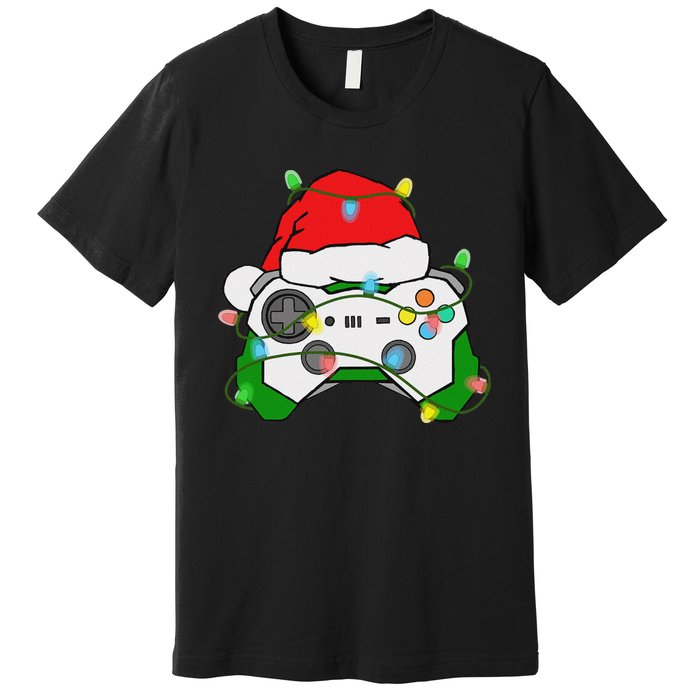 Gamer Christmas Gaming Santa Hat Video Game Controller Premium T-Shirt