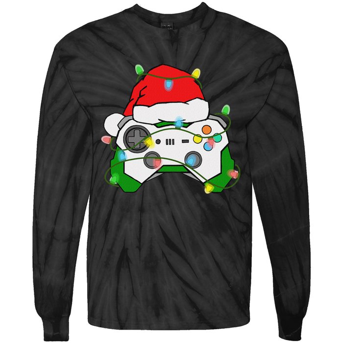 Gamer Christmas Gaming Santa Hat Video Game Controller Tie-Dye Long Sleeve Shirt