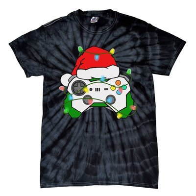 Gamer Christmas Gaming Santa Hat Video Game Controller Tie-Dye T-Shirt