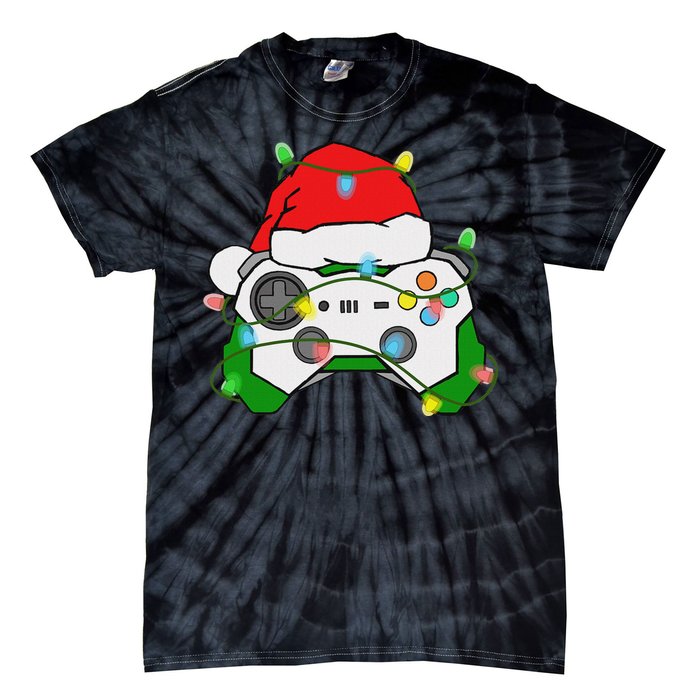 Gamer Christmas Gaming Santa Hat Video Game Controller Tie-Dye T-Shirt