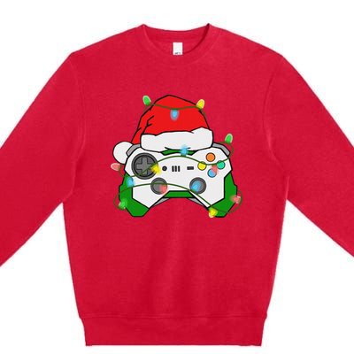 Gamer Christmas Gaming Santa Hat Video Game Controller Premium Crewneck Sweatshirt