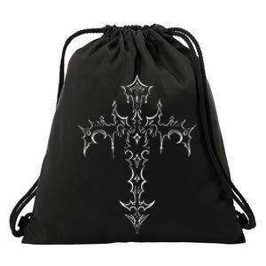 Gothic Cross Grunge Aesthetic Mall Goth Drawstring Bag