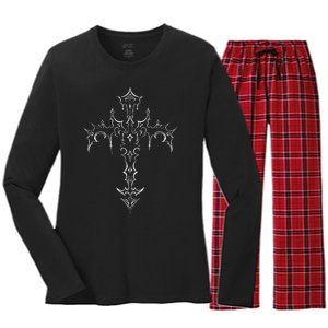 Gothic Cross Grunge Aesthetic Mall Goth Women's Long Sleeve Flannel Pajama Set 