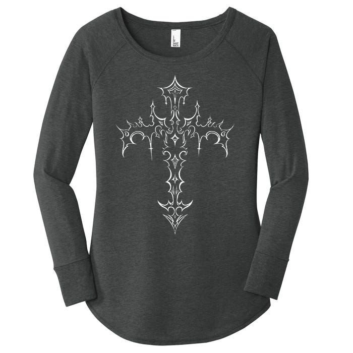 Gothic Cross Grunge Aesthetic Mall Goth Women's Perfect Tri Tunic Long Sleeve Shirt