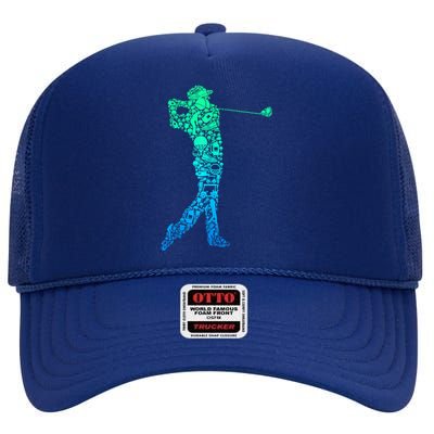 Golf Club Golfer Golfing Gift High Crown Mesh Back Trucker Hat