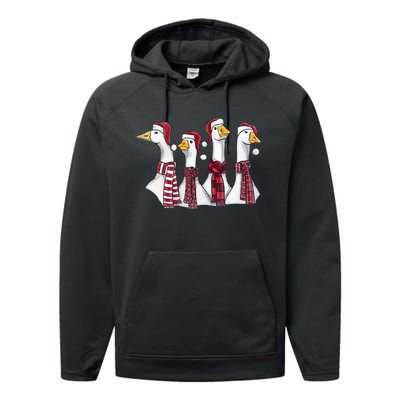 Goose Christmas Geese Crew Neck Performance Fleece Hoodie