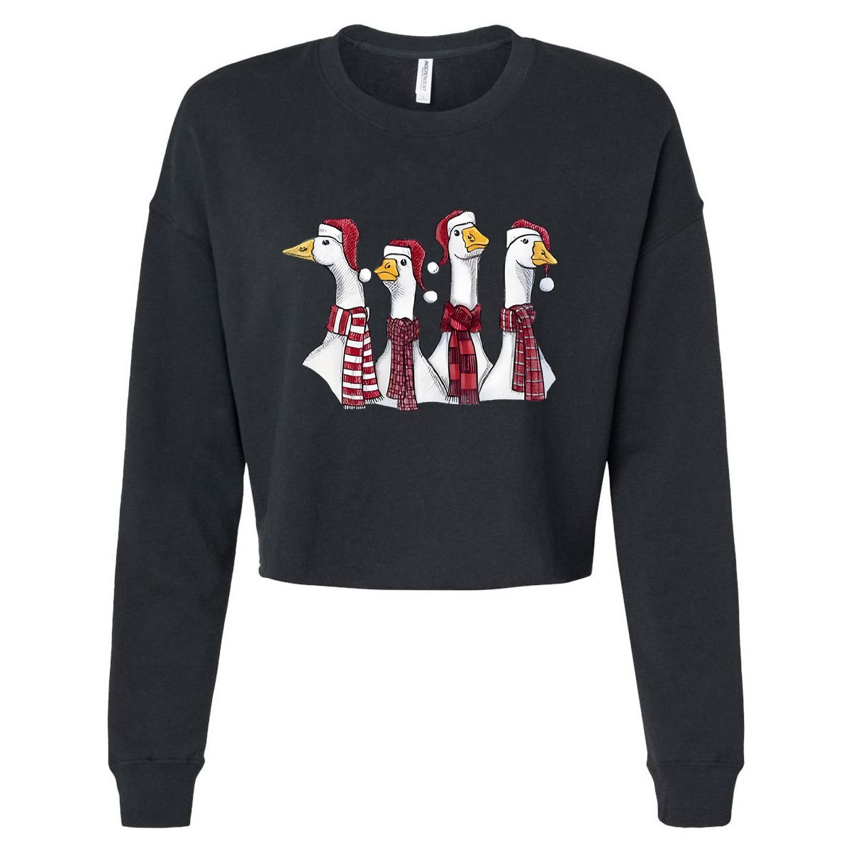 Goose Christmas Geese Crew Neck Cropped Pullover Crew