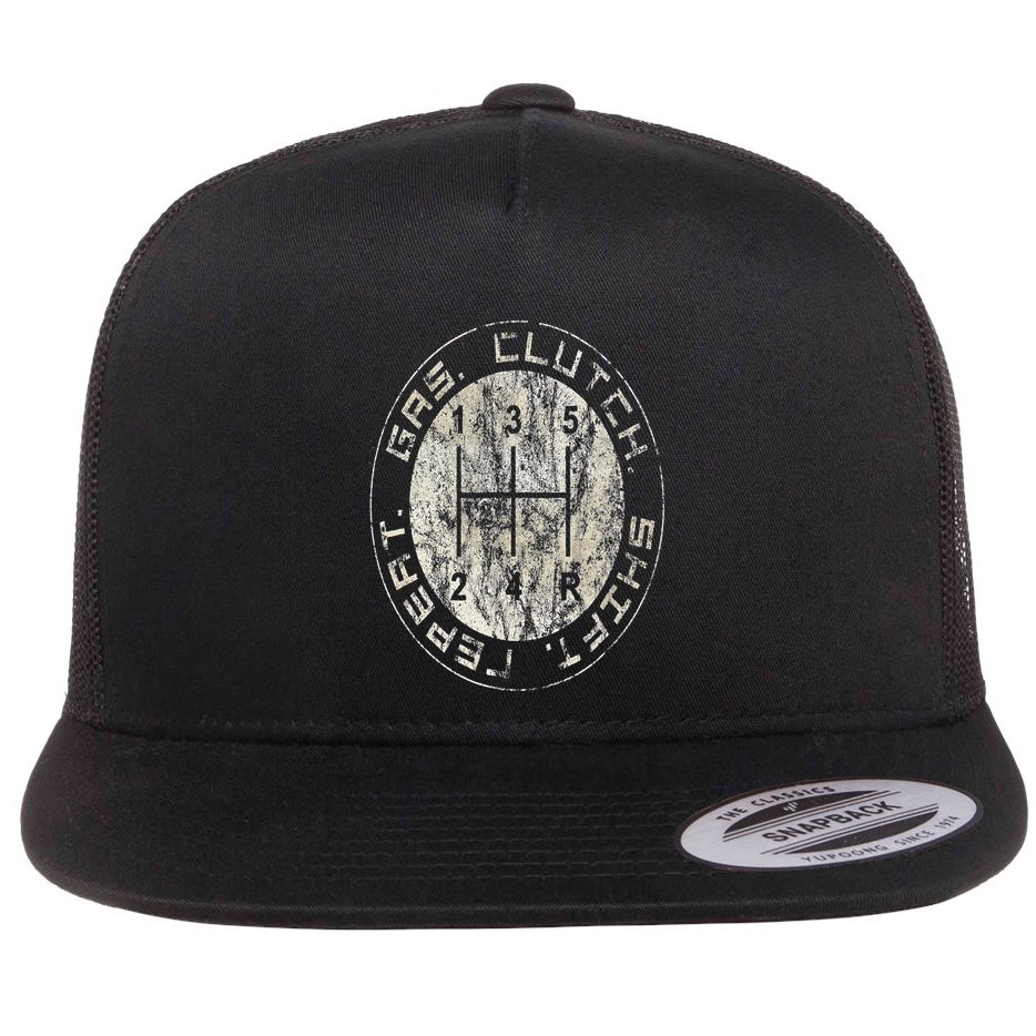 Gas. Clutch. Gap. Repeat. Drivers Stick Shift 5 Speed Flat Bill Trucker Hat