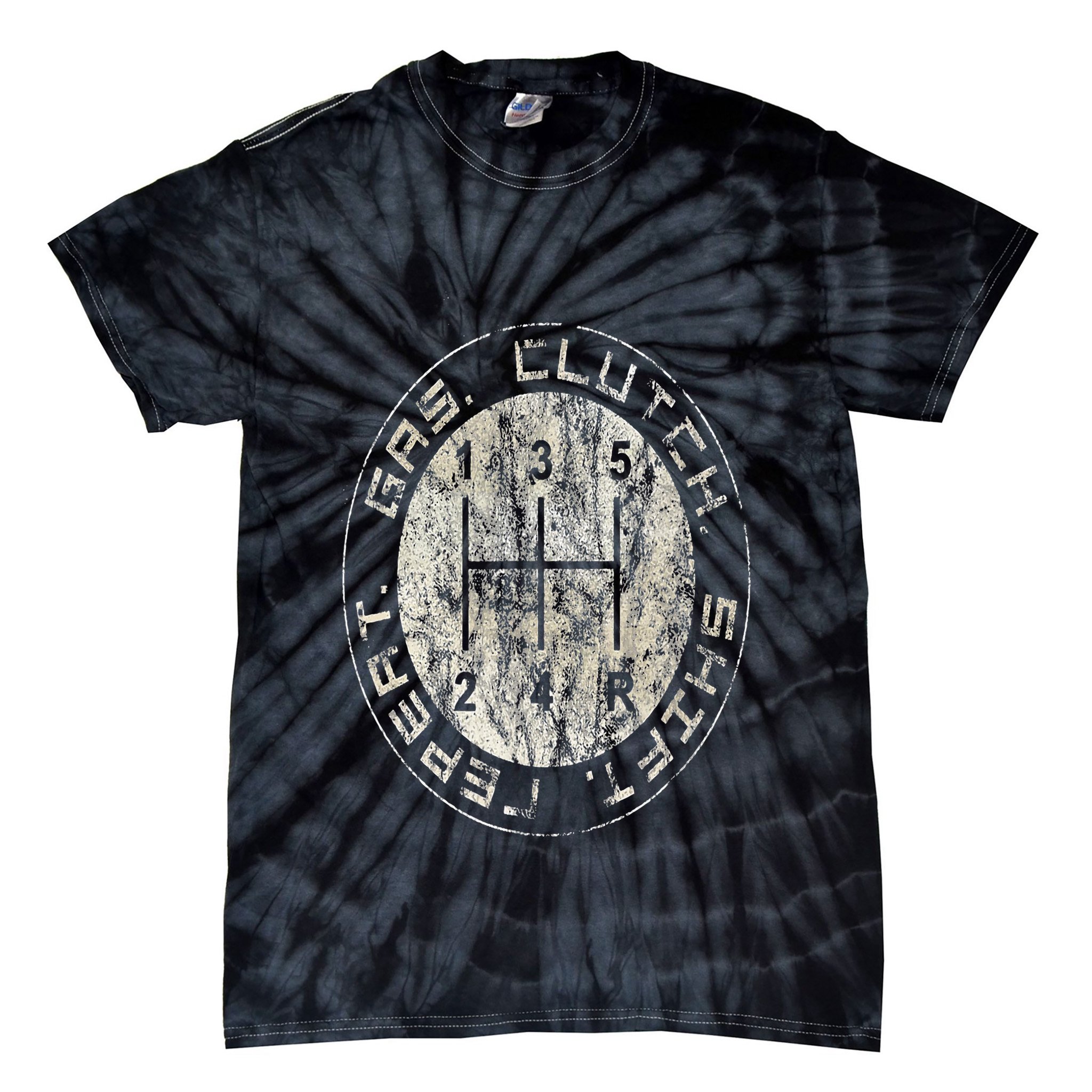 Gas. Clutch. Gap. Repeat. Drivers Stick Shift 5 Speed Tie-Dye T-Shirt