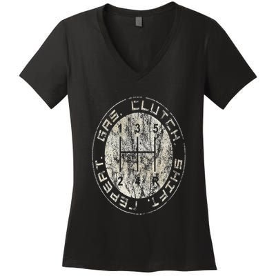 Gas. Clutch. Gap. Repeat. Drivers Stick Shift 5 Speed Women's V-Neck T-Shirt