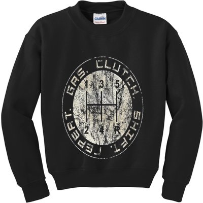 Gas. Clutch. Gap. Repeat. Drivers Stick Shift 5 Speed Kids Sweatshirt