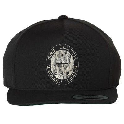 Gas. Clutch. Gap. Repeat. Drivers Stick Shift 5 Speed Wool Snapback Cap
