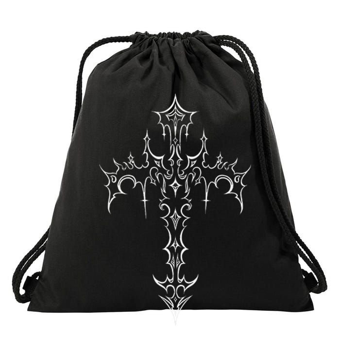 Gothic Cross Grunge Aesthetic Mall Goth Drawstring Bag