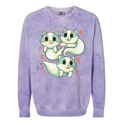 Ghost Cats Halloween Spooky Skeleton Bones Boo Halloween Cat Colorblast Crewneck Sweatshirt