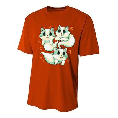 Ghost Cats Halloween Spooky Skeleton Bones Boo Halloween Cat Performance Sprint T-Shirt