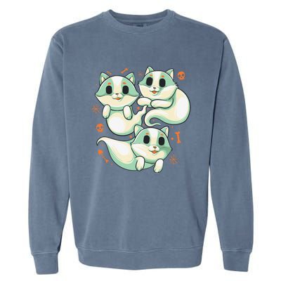 Ghost Cats Halloween Spooky Skeleton Bones Boo Halloween Cat Garment-Dyed Sweatshirt