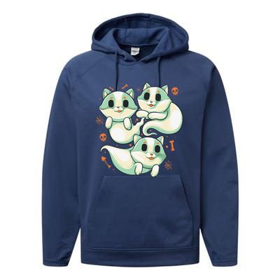 Ghost Cats Halloween Spooky Skeleton Bones Boo Halloween Cat Performance Fleece Hoodie