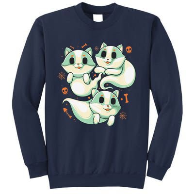 Ghost Cats Halloween Spooky Skeleton Bones Boo Halloween Cat Sweatshirt