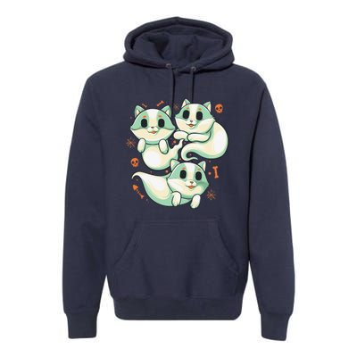 Ghost Cats Halloween Spooky Skeleton Bones Boo Halloween Cat Premium Hoodie