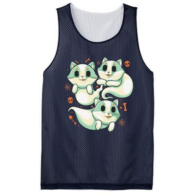 Ghost Cats Halloween Spooky Skeleton Bones Boo Halloween Cat Mesh Reversible Basketball Jersey Tank