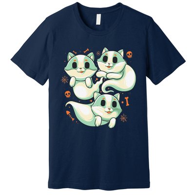 Ghost Cats Halloween Spooky Skeleton Bones Boo Halloween Cat Premium T-Shirt