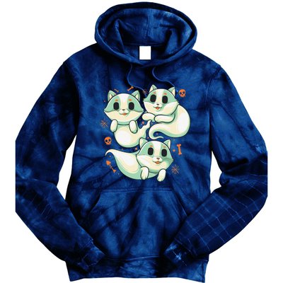 Ghost Cats Halloween Spooky Skeleton Bones Boo Halloween Cat Tie Dye Hoodie