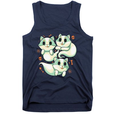 Ghost Cats Halloween Spooky Skeleton Bones Boo Halloween Cat Tank Top