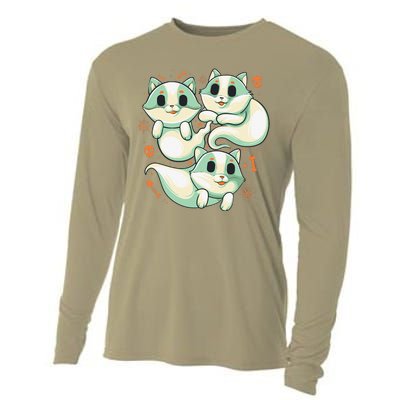 Ghost Cats Halloween Spooky Skeleton Bones Boo Halloween Cat Cooling Performance Long Sleeve Crew