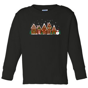 Gingerbread Christmas Houses Funny Village Snowfall Xmas Toddler Long Sleeve Shirt