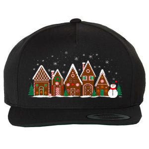 Gingerbread Christmas Houses Funny Village Snowfall Xmas Wool Snapback Cap