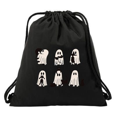 Ghost Cat Halloween Drawstring Bag