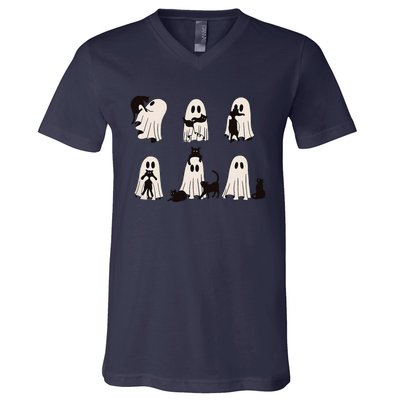 Ghost Cat Halloween V-Neck T-Shirt