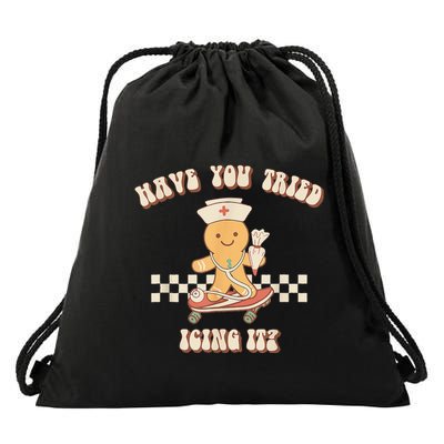 Gingerbread Checker Have You Tried Icing It Registered Drawstring Bag