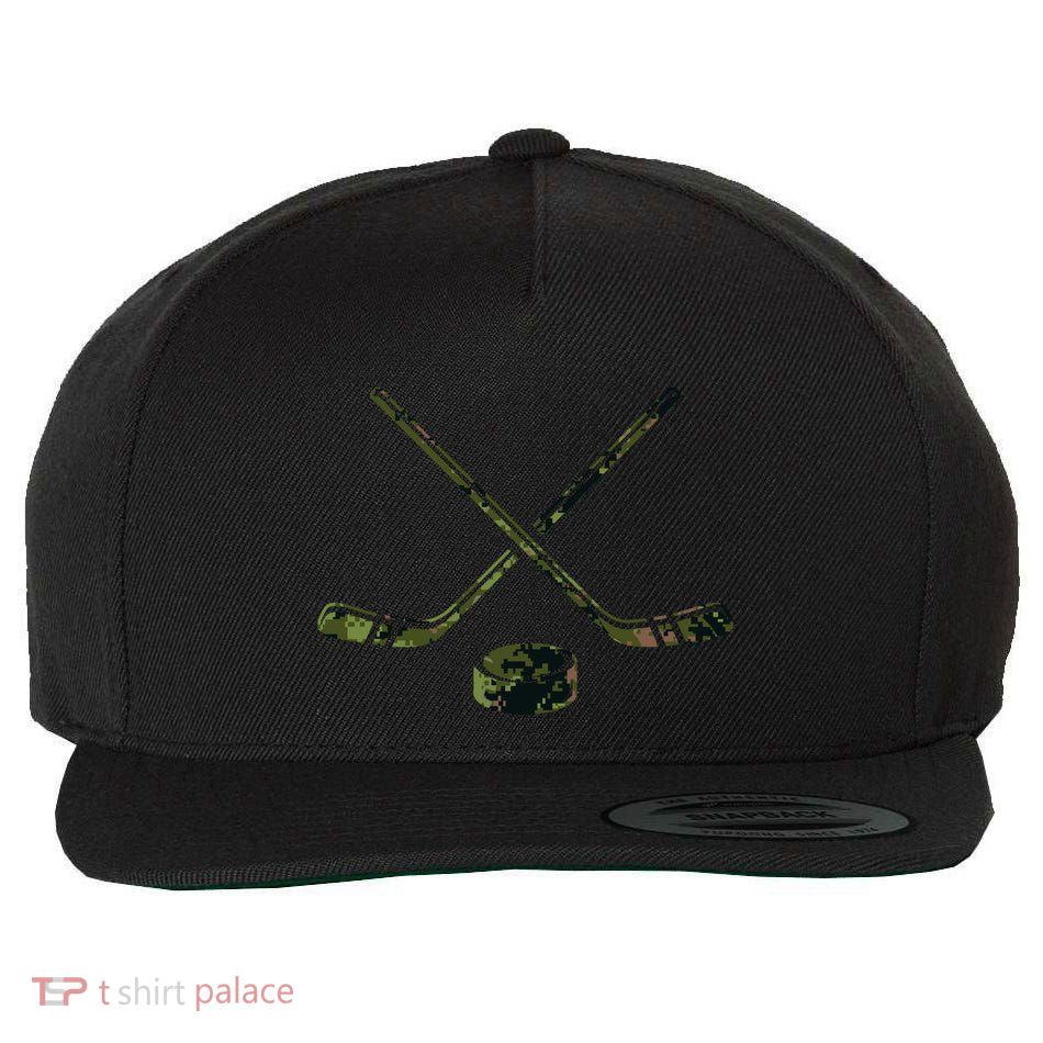 Green Camo Hockey Green Camouflage Hockey Sticks Gift Wool Snapback Cap