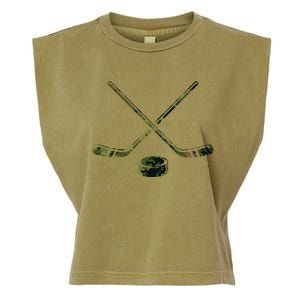 Green Camo Hockey Green Camouflage Hockey Sticks Gift Garment-Dyed Women's Muscle Tee