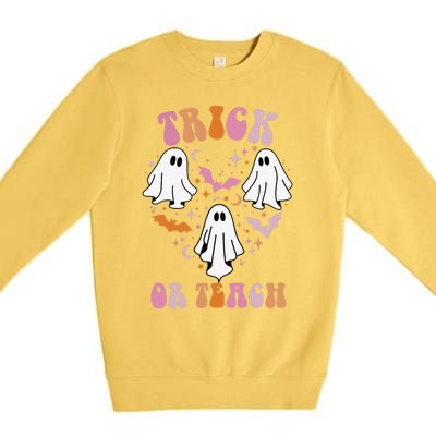 Groovy Cute Heart Ghost Spooky Halloween Trick Or Teach Premium Crewneck Sweatshirt