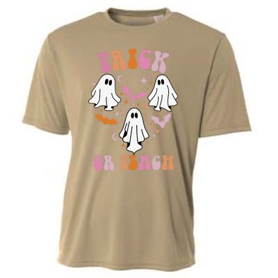 Groovy Cute Heart Ghost Spooky Halloween Trick Or Teach Cooling Performance Crew T-Shirt