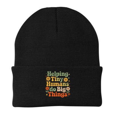 Groovy Cute Helping Tiny Humans Do Big Things Funny Teacher Knit Cap Winter Beanie