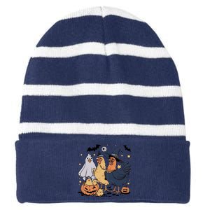 Ghost Chicken Halloween Striped Beanie with Solid Band