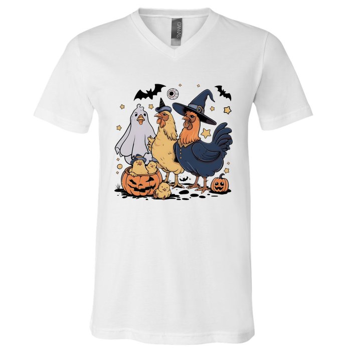 Ghost Chicken Halloween V-Neck T-Shirt