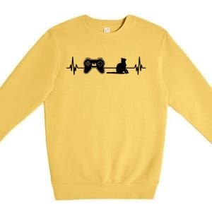 Gamer Cat Heartbeat Video Game Player Computer Games Cute Gift Premium Crewneck Sweatshirt