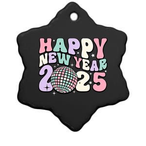 Groovy Cute Happy New Year 2025 Disco Ball Gift Ceramic Star Ornament